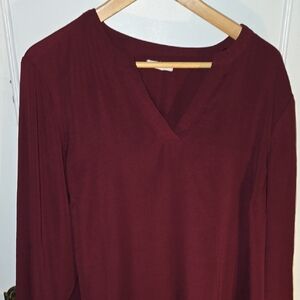 Maurices Deep Red V-Neck Long Sleeve Top